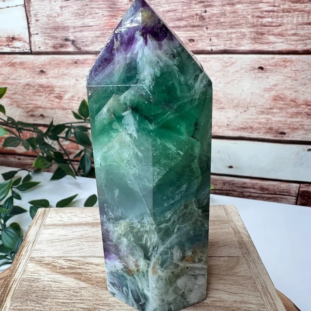 Chunky 4" Beautiful Rainbow Fluorite Crystal Tower Natural Healing Crystal Point - Picture 3 of 9